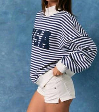Le Lis - Stripe Mock Neck Sweatshirt With USA