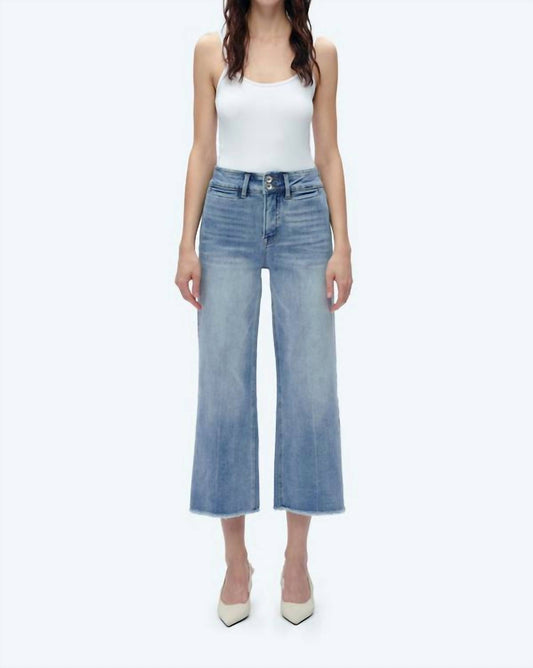 Bayeas - High Rise Wide Leg Denim Jeans With Raw Hem