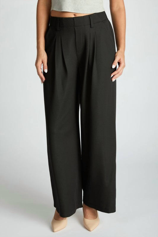 Loit - Wide Leg Waffle Textured Pleated Pants