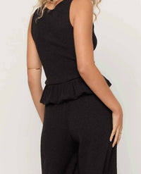 PROJECT SOCIAL T Monterosa Textured Rib Peplum Tank Top in black - women's tank top - alternate view