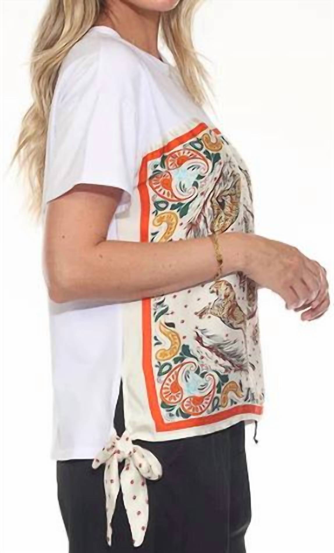 FLORA ASHLEY In And You Out Blouse in and you out blouse in white cheetah - women's t-shirt - alternate view