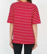 Sewn and Seen Striped Knit Short Sleeve Top in red - women's t-shirt - detail view