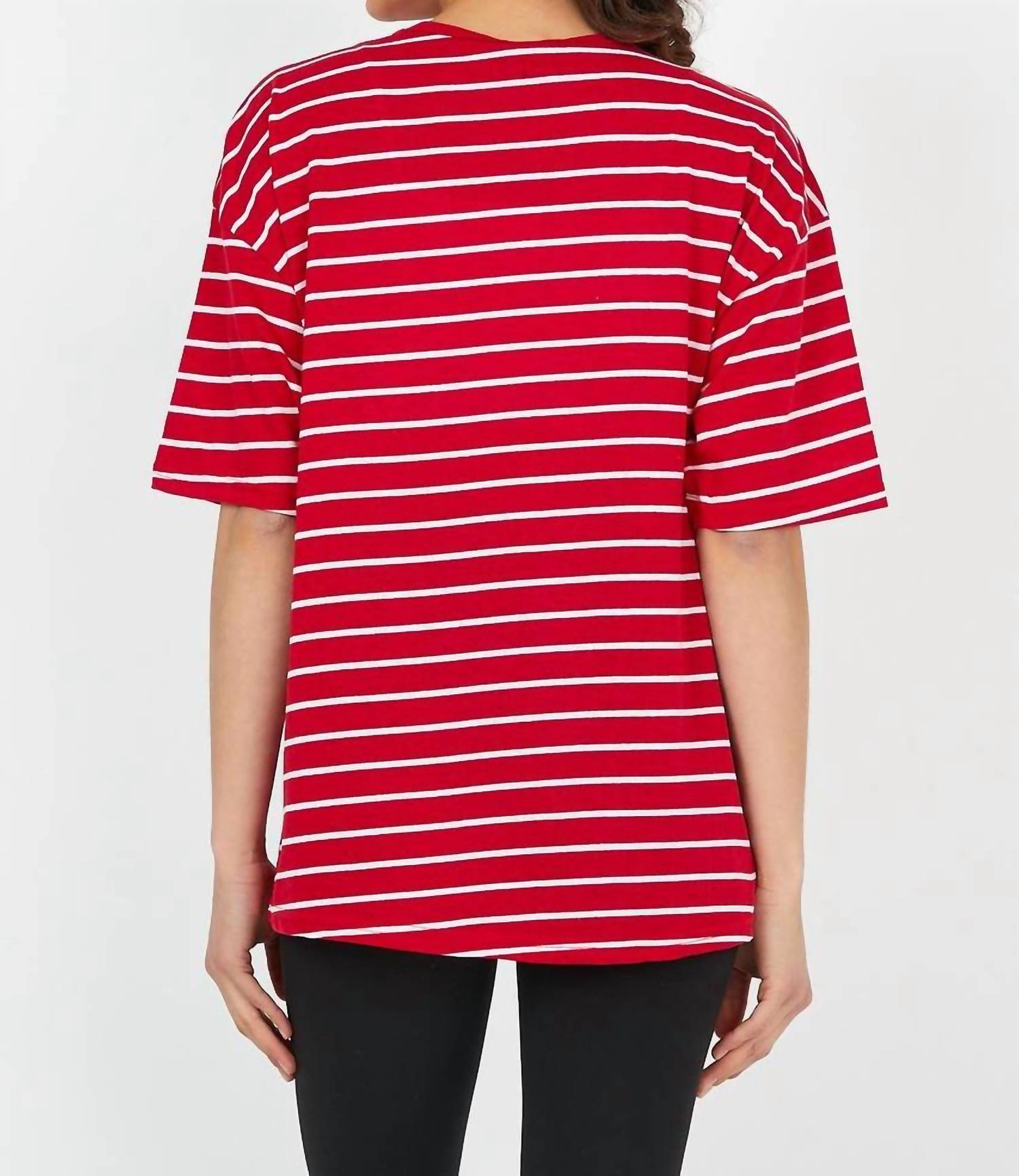 Sewn and Seen Striped Knit Short Sleeve Top in red - women's t-shirt - detail view