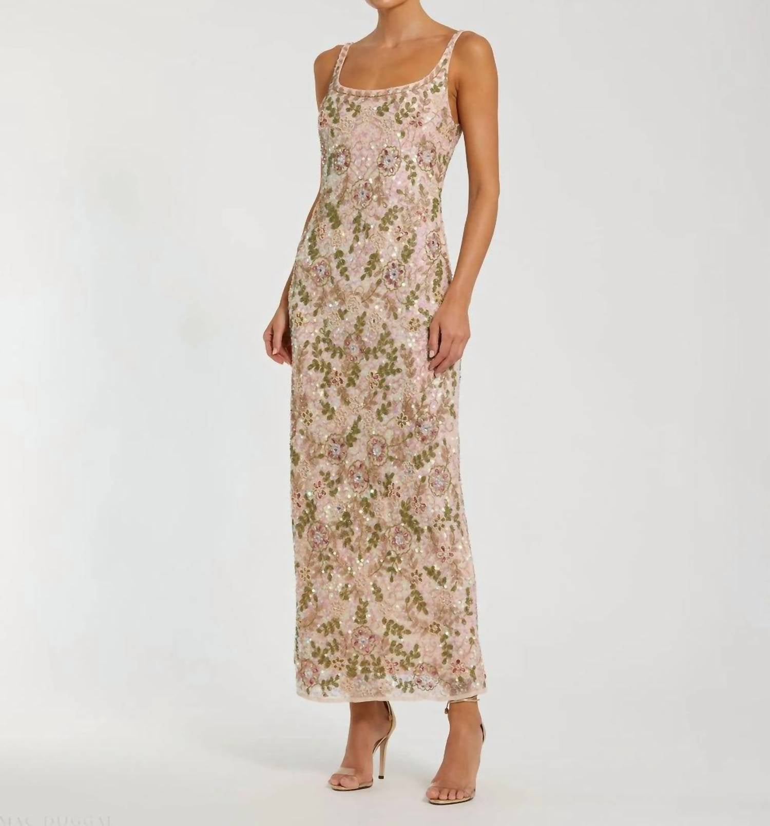 Mac Duggal - Sleeveless Hand Embellished Floral Maxi Dress