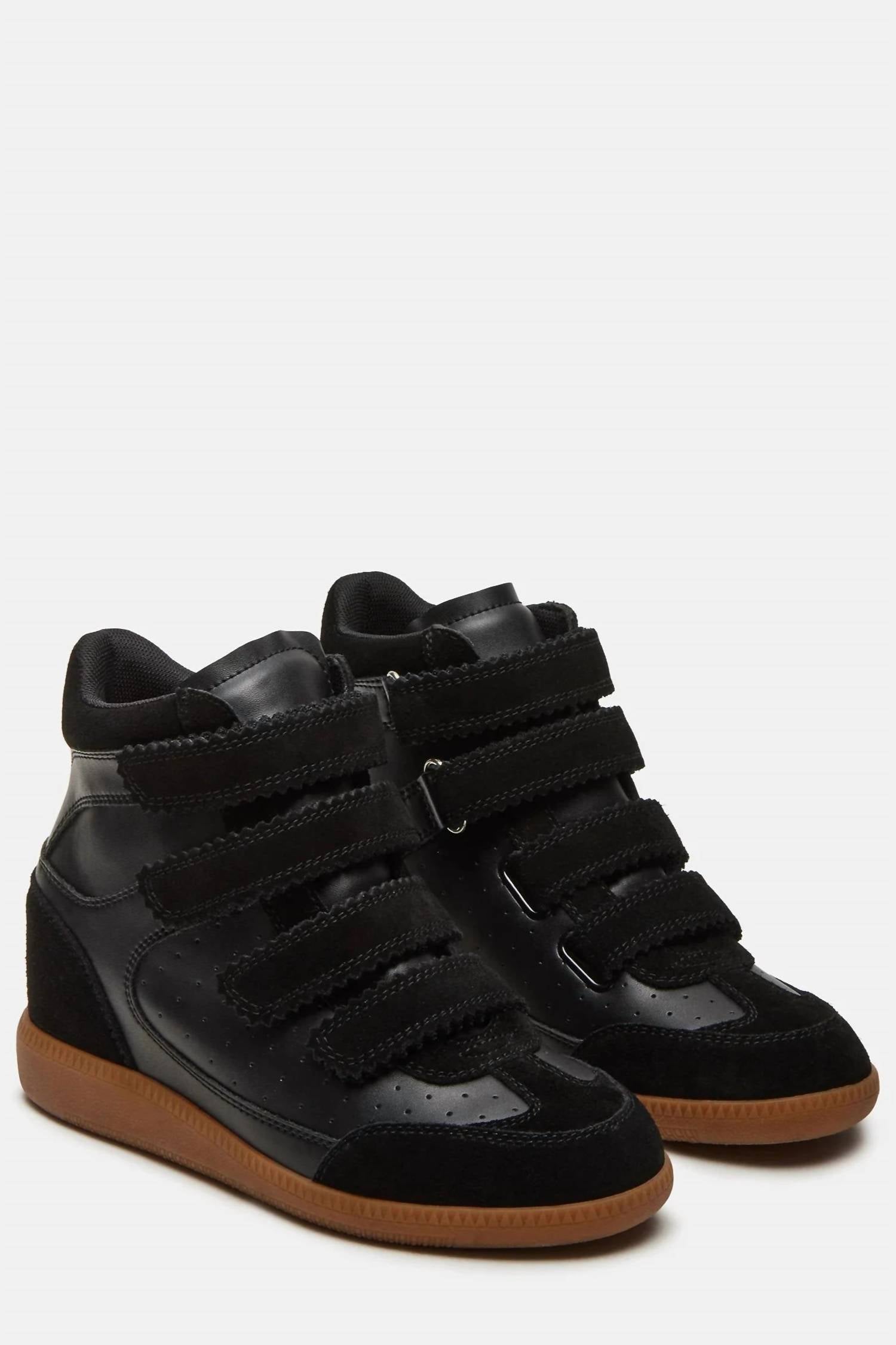 STEVE MADDEN Women's High Top Velcro Wedge Sneaker in black - women's sneaker