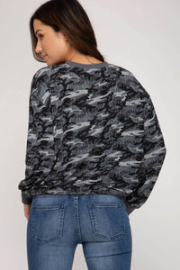 Camo Print Pullover Top