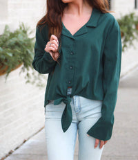 Line And Dot - Long Sleeve Tie Blouse