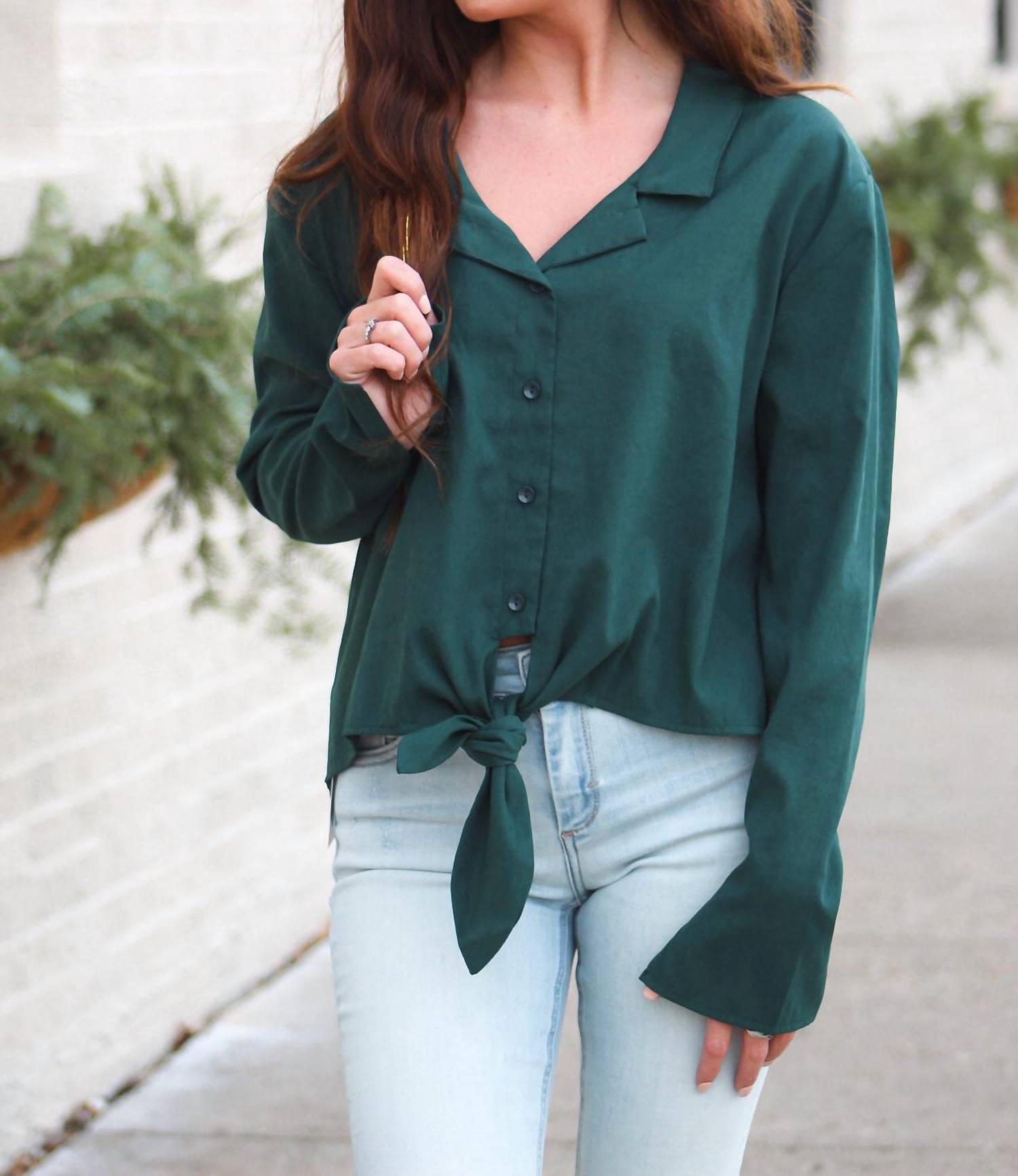 Line And Dot - Long Sleeve Tie Blouse