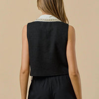 Lalavon - Women's The Beaded Collar Tweed Top