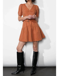Greylin - Hayden Puff Sleeve Belted Flare Dress