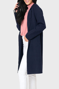 By Design Notch Collar Double Knit Long Cardigan in navy - women's cardigan - detail view