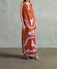 ADRIANA DEGREAS Applique Midi Tunic Dress in cognac lilac - women's dress