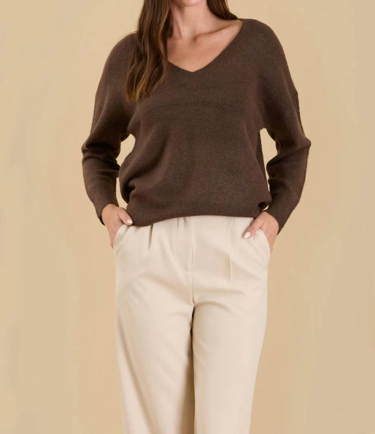 Blu Pepper - Charlie Solid V-neck Drop Shoulder Sweater