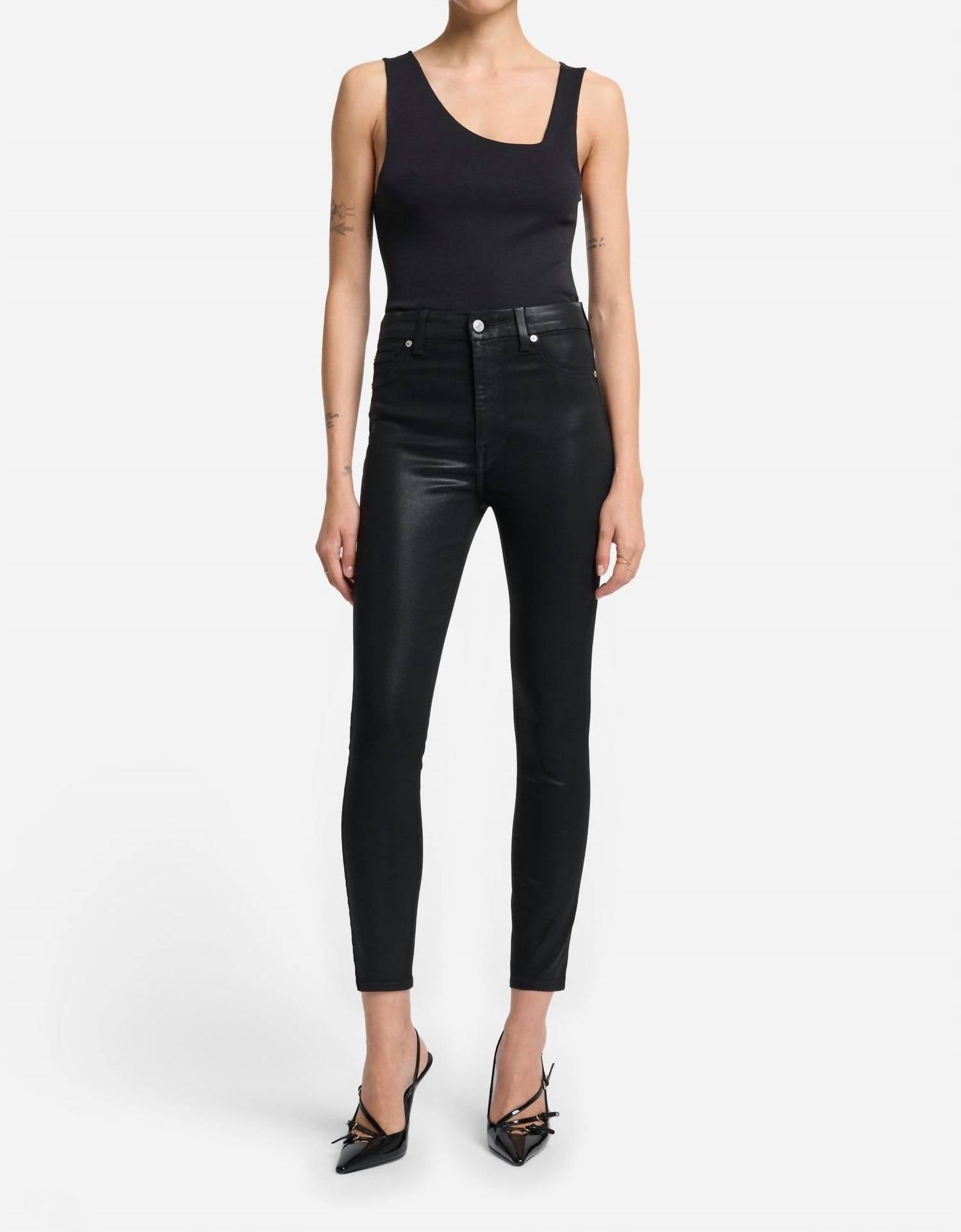 7 For All Mankind High Waist Ankle Skinny Jean in coated black - women's jeans - view 4