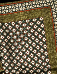 Edward Armah Dots Print Pocket Square Hand Roll in olive - men's scarf - detail view