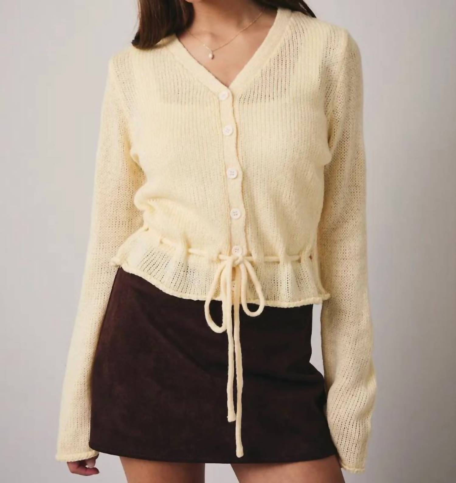 LE LIS Peplum Cardigan in butter - women's cardigan