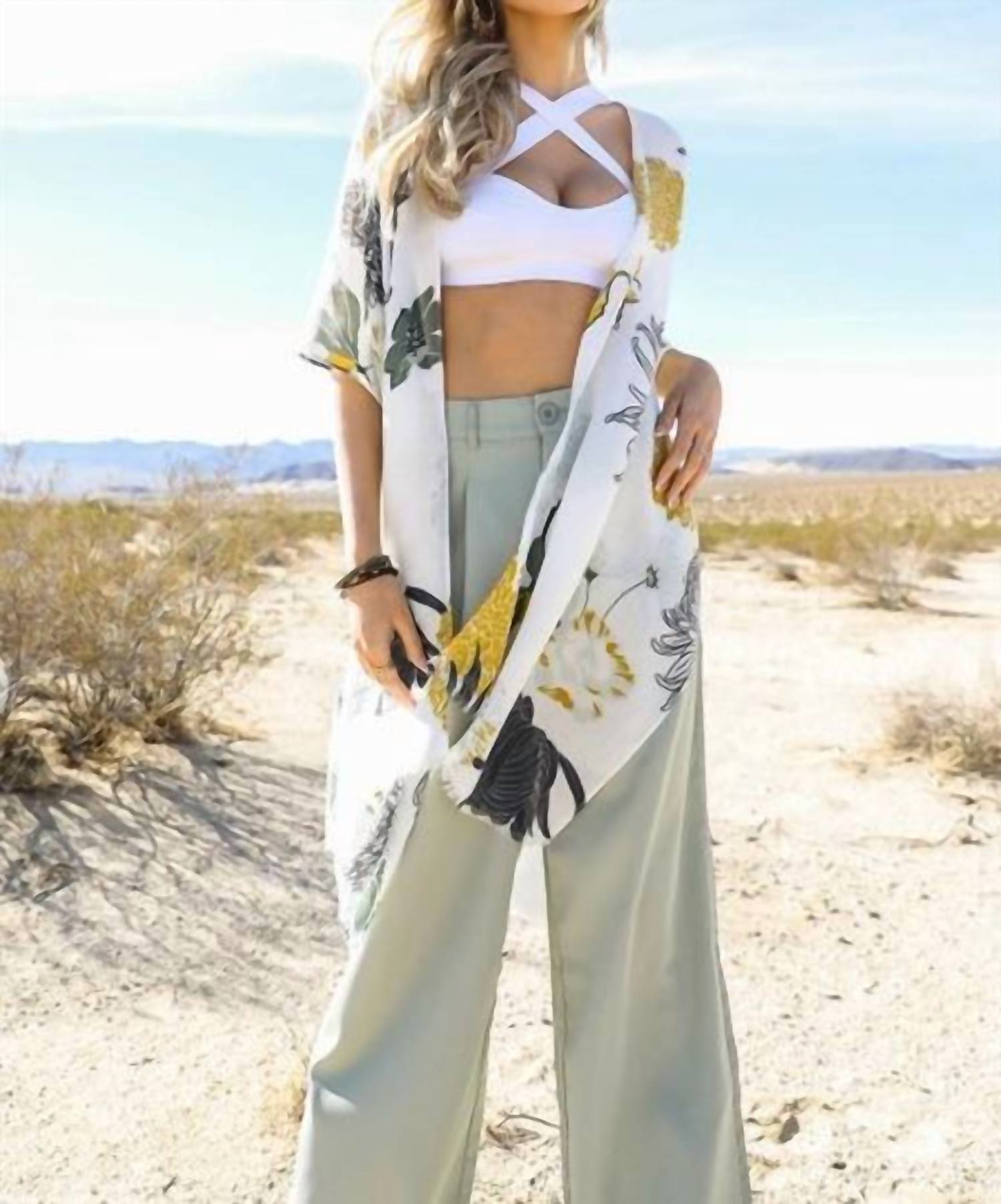 Leto - Floral Motif Boho Festival Cover Up Kimono
