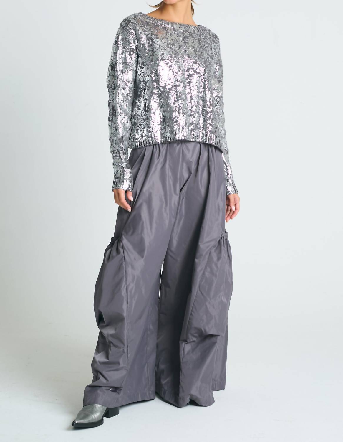Planet By Lauren G. - Pima Cotton Mini Foil Cable Crewneck Sweater