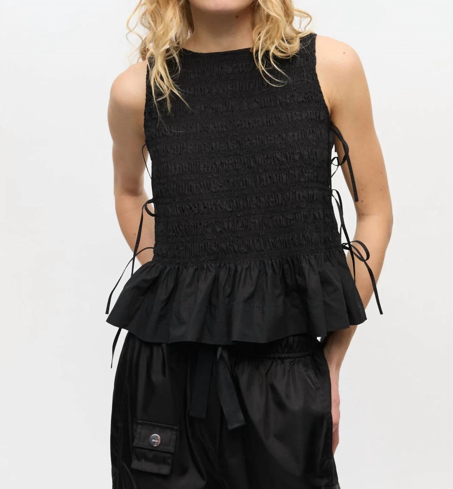 Ganni - Cotton Smock Tie Top