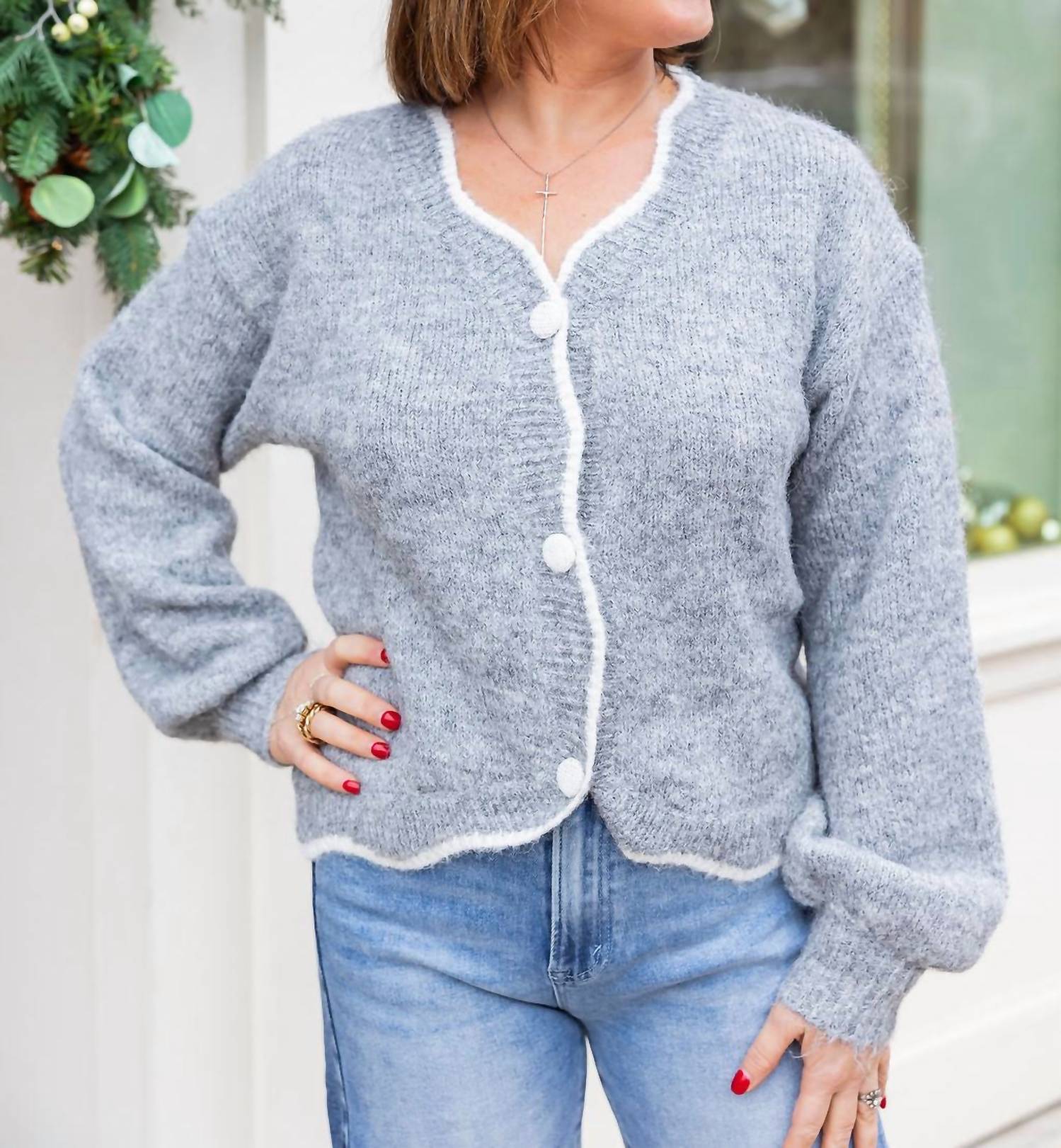 AnnieWear Everyday Edge Contrast Cardigan in grey - women's cardigan