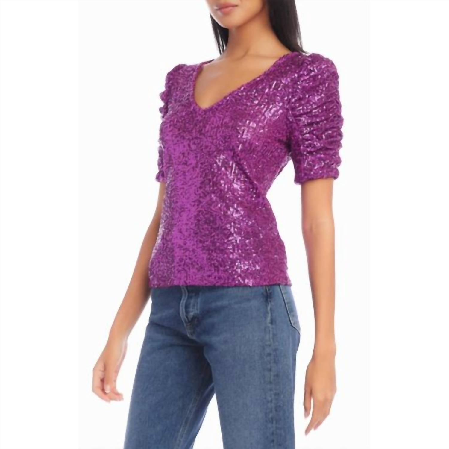 Fifteen Twenty - Puff Sleeve Sequin Top