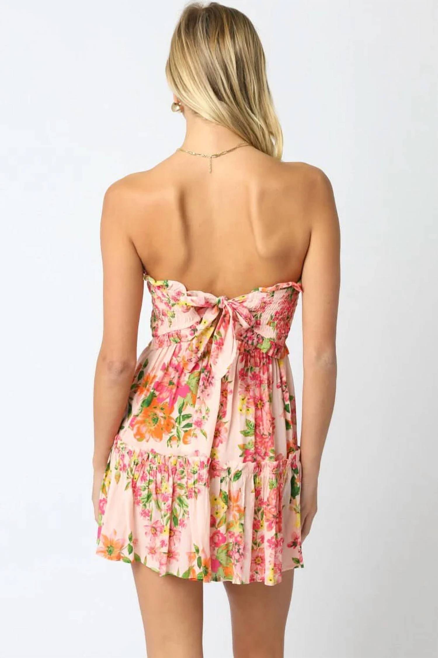 Olivaceous - Strapless Smocked Mini Dress
