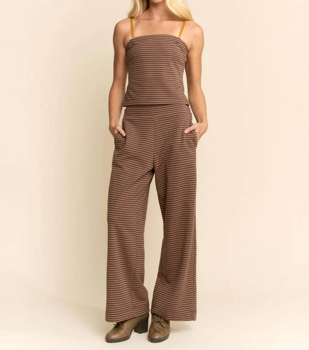 Davi & Dani - Striped Knit Cami & Wide-leg Pants Set