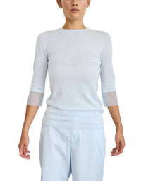 Brazeau Tricot Pima Tulle Cuff T-shirt in robbins egg - women's blouse