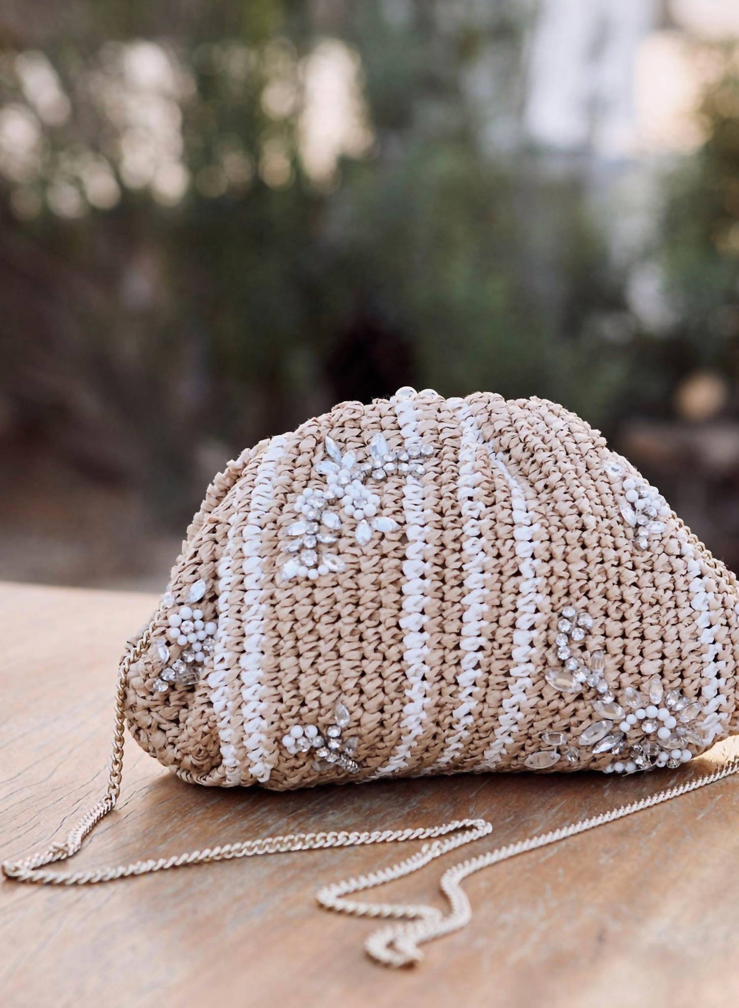 M.A.B.E. - Women's Crystal Patterned Raffia Clutch Bag