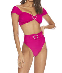 Beach Riot Heart Belted Highway Bottom in fuchsia rose - women's swimwear - detail view