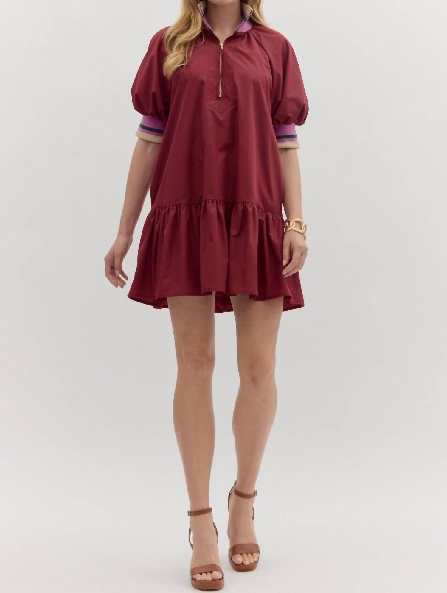 entro Colorband Mini Dress in burgundy - women's dress