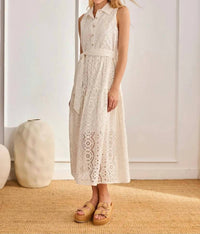 Nekane - Sleeveless Long Cotton Dress With Swiss Embroidery