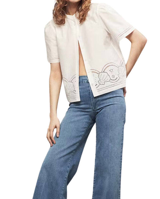 Frame - Embroidered Short Sleeve Blouse