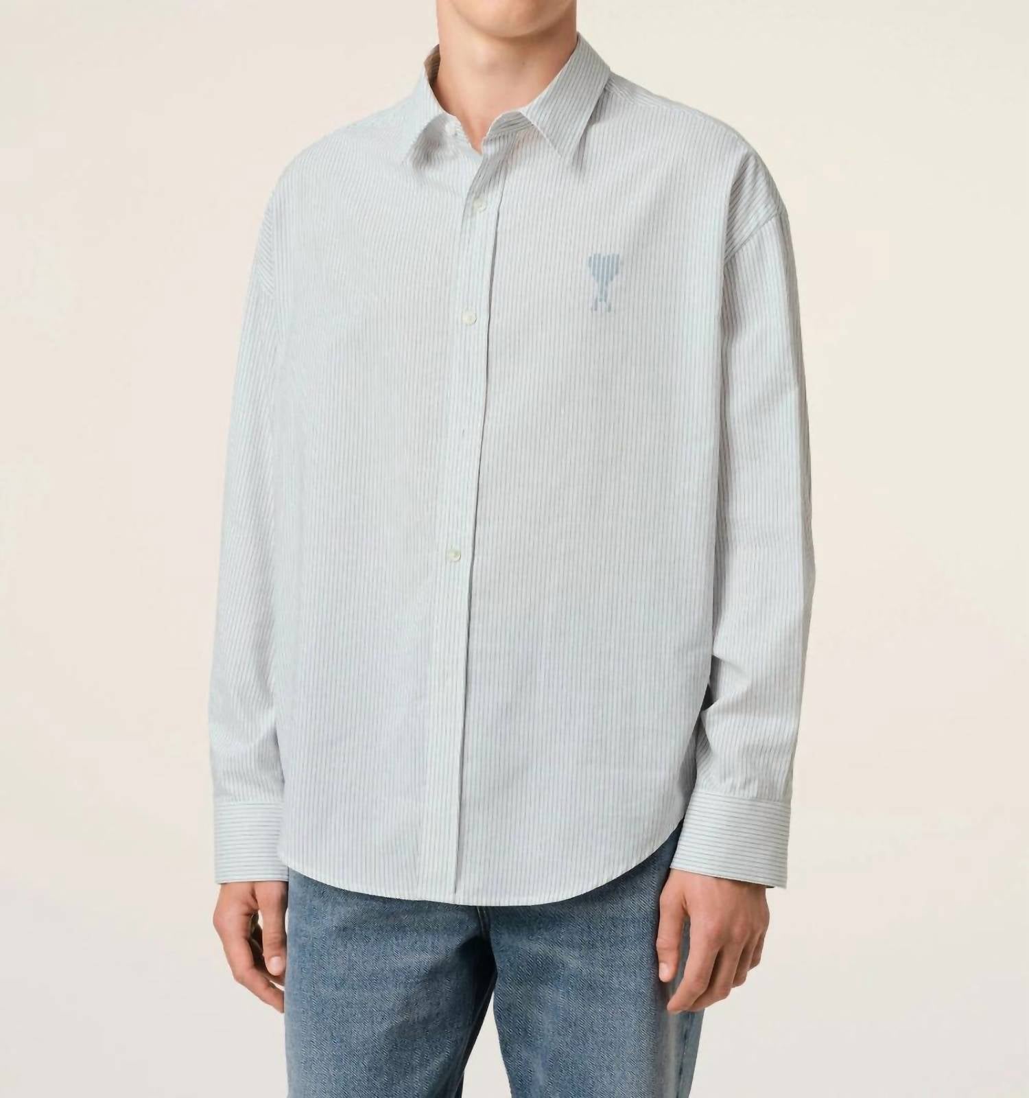 Ami Paris Boxy Fit Shirt in white blue - men's shirt