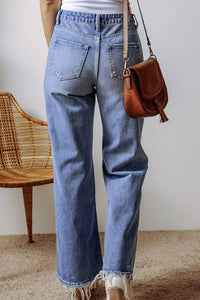 Threaded Pear - Distressed High Waist Straight Jeans