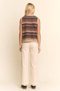 Davi & Dani - Button-down Front Stripes Ribbed Trim Vest