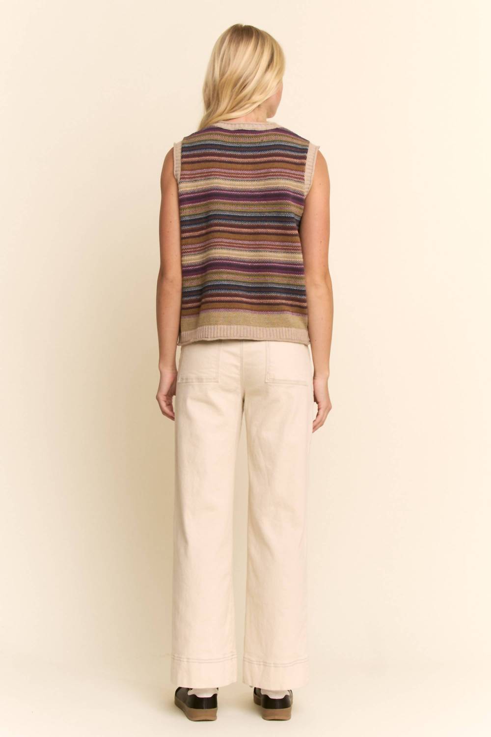 Davi & Dani - Button-down Front Stripes Ribbed Trim Vest