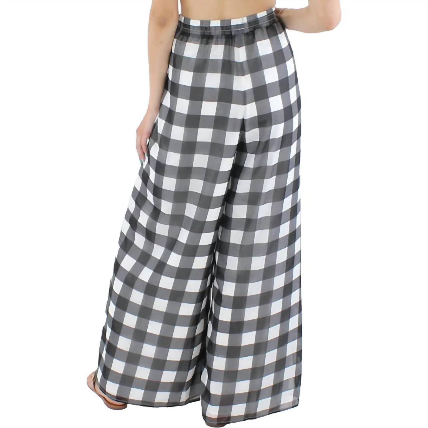 Riley & Rae - Chiffon Check Print Wide Leg Pants