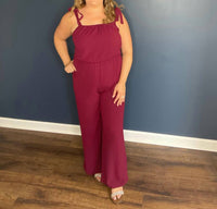 Tyche Tie Shoulder Jumpsuit in wine - women's pants