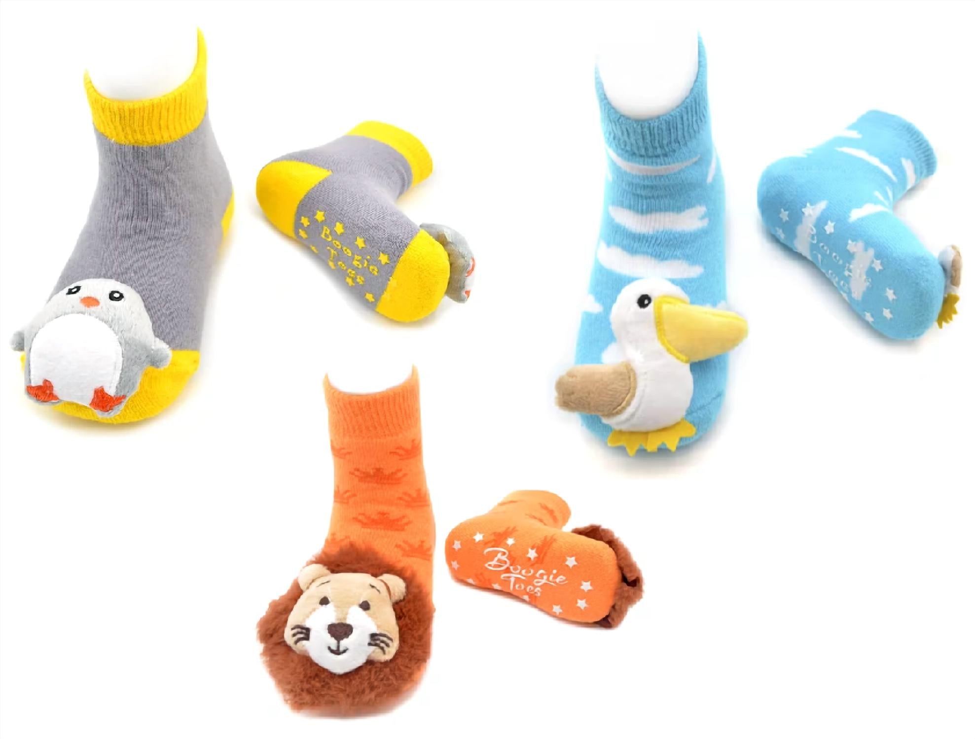 Liventi Inc. Kids Boogie Toe Rattle Socks - Set Of 3 in baby lion penguin baby pelican - kids' accessory