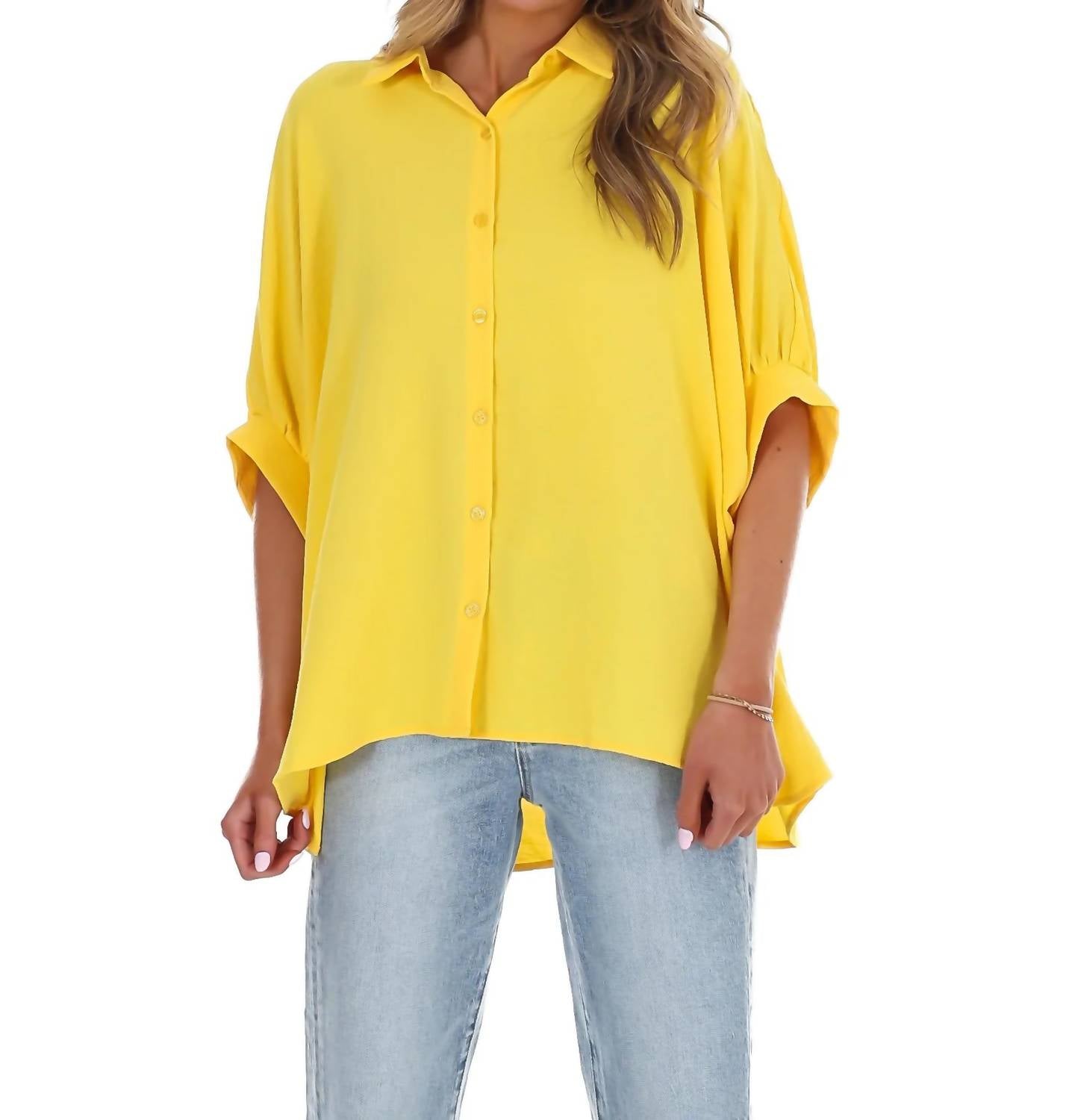 Day + Moon - Women's Fingers Crossed Oversized Button Down Top