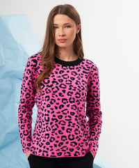 french kyss Leopard Print Scoop Neck Top in rose black - women's sweater - alternate view