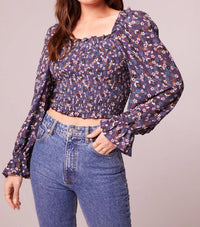Band Of The Free - Cropped Floral Smocked Long Sleeve Blouse