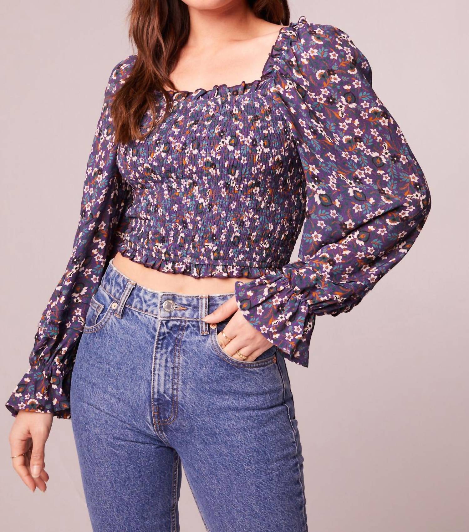 Band Of The Free - Cropped Floral Smocked Long Sleeve Blouse