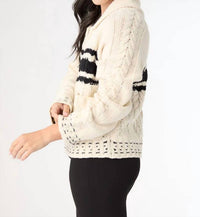 COCO + CARMEN Romilly Zip Up Collared Cardigan Sweater in cream black - women's sweater - alternate view