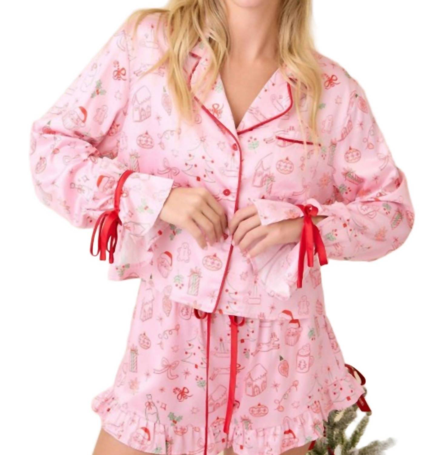 Main Strip Noelle Ruffle Christmas Pajama Set in pink 1 - women's intimate