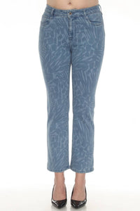 Joseph Ribkoff Animal Pattern Straight Jeans in blue denim - women's jeans - detail view