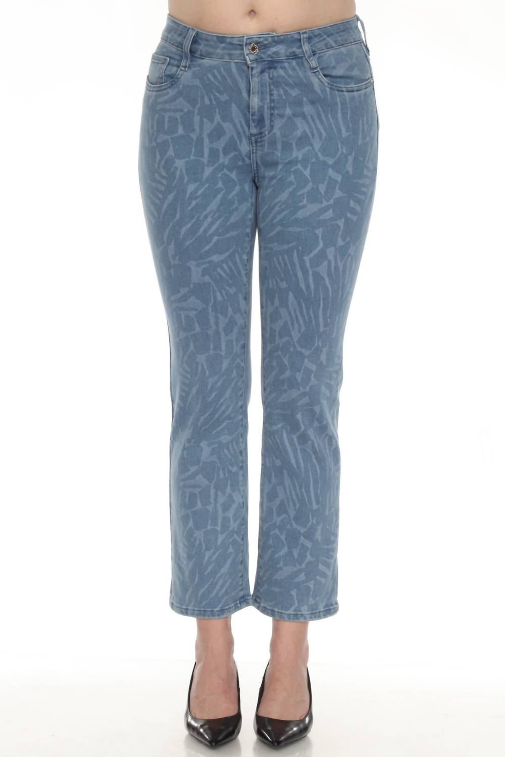 Joseph Ribkoff Animal Pattern Straight Jeans in blue denim - women's jeans - detail view