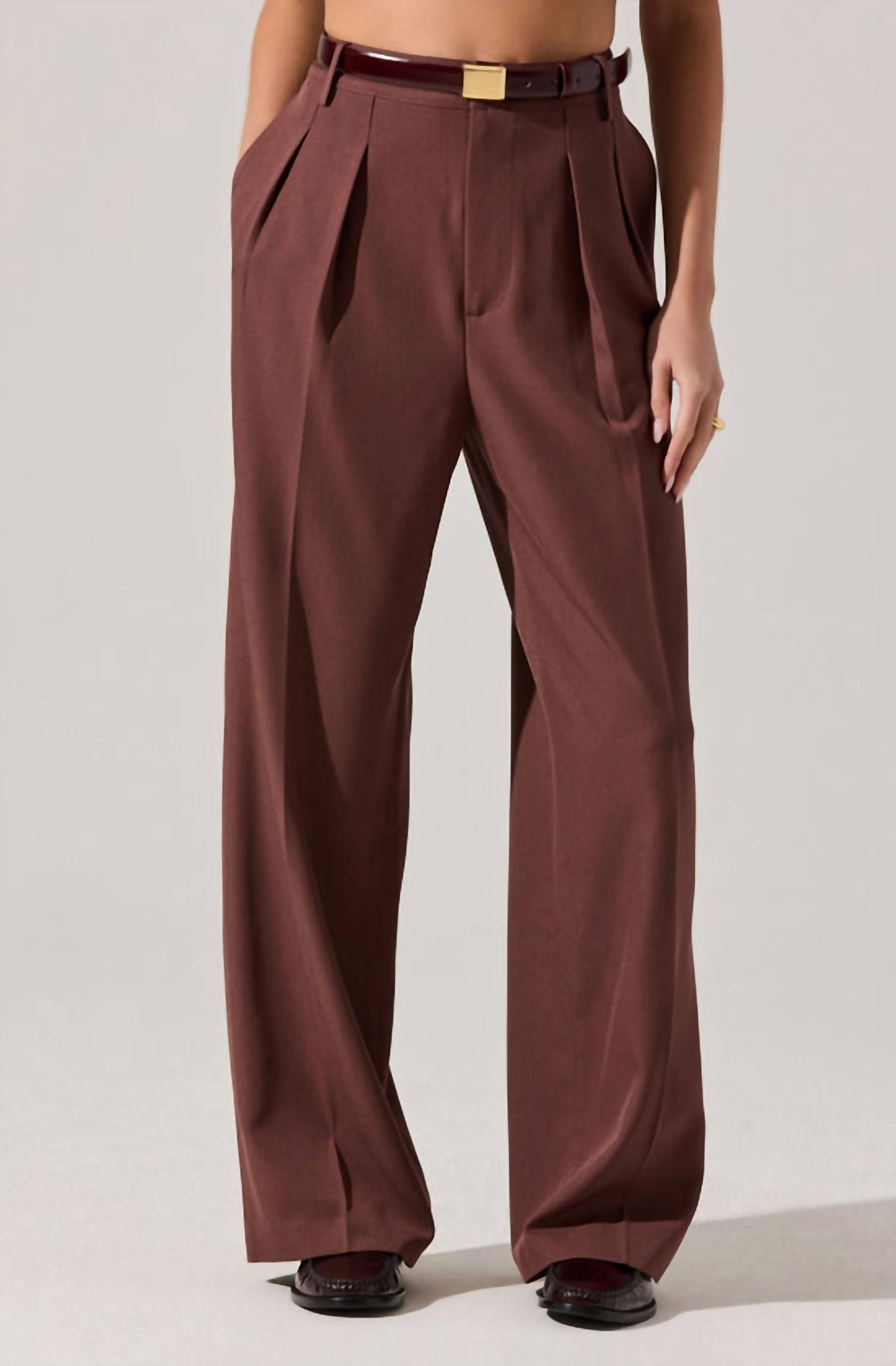 ASTR Faria Pleated Tailored Pants in plum brown - women's pants