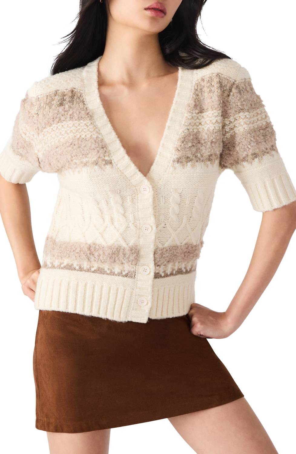 Steve Madden - Janae Stripe Short Sleeve Cardigan